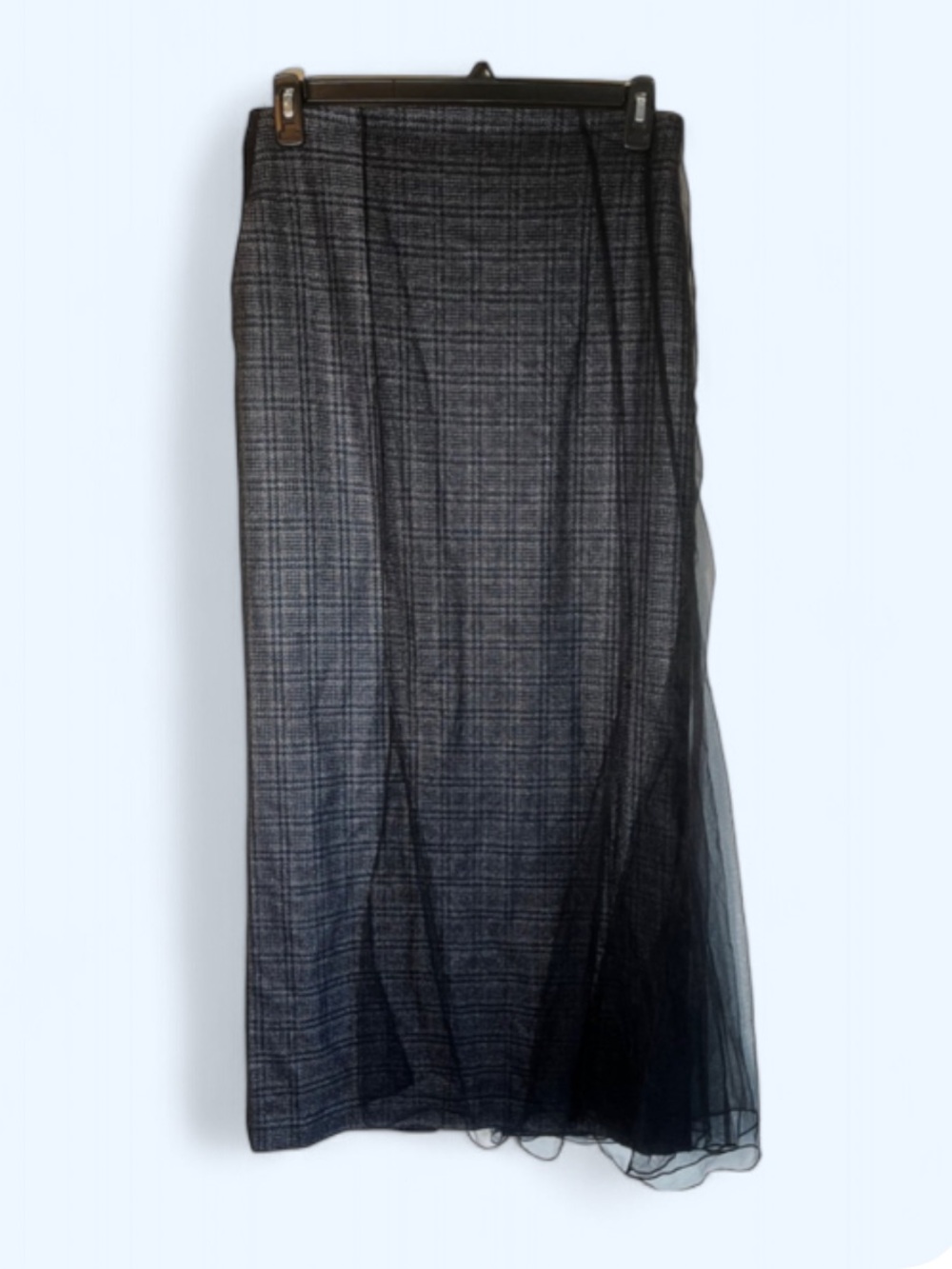 Quetsche Dark Academia Plaid and Tulle Maxi Skirt Size 42